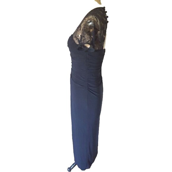 Joseph Ribkoff formal maxi gown cocktail dress, rouched, lace fitted, black M - Picture 8 of 12